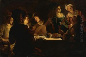 Elegant Figures Eating And Singing In An Interior by Gerrit Van Honthorst