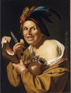 A Man Eating Ham And Holding A Jug by Gerrit Van Honthorst