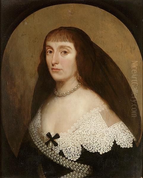 Portrait Of Elizabeth Stuart, 
Queen Of Bohemia, Half-length, In A Black Dress With A White Lace Collar
 And Pearls, And A Black Headdress - view 1