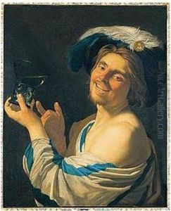 A Merry Toper Holding A Wine Glass by Gerrit Van Honthorst