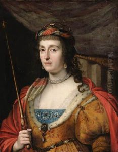 Portrait Of Elizabeth, Queen Of 
Bohemia, Half-length, In A Gold-embroidered Dress With Ermine Lining, A 
Red Cape And Holding Asceptre