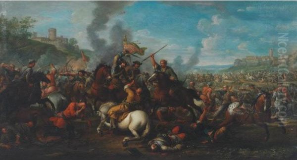 Cavalry Skirmish In An Extensive
 Landscape (prince Eugene De Savoy""""s Cavalry Battling The Turks?) - view 1