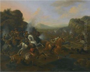 A Cavalry Battle Scene by Jan von Huchtenburgh