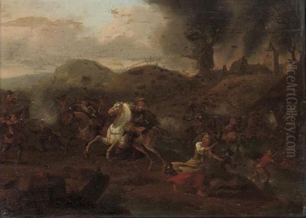 A Skirmish Between Cavalry And Infantry - view 1