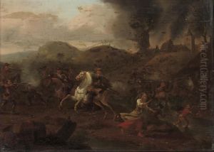 A Skirmish Between Cavalry And Infantry by Jan von Huchtenburgh