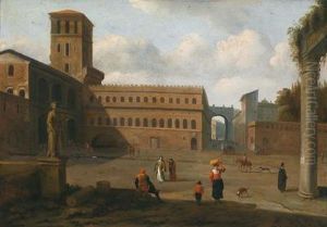 Veduta Di Una Piazza Di Una Citta Italiana by Jan von Huchtenburgh