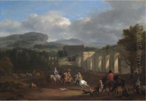 A Landscape With A Hunting Party In The Foreground