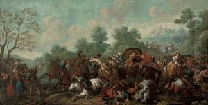 A Convoy Being Attacked By Brigands On A Mountain Pass