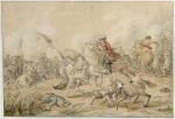 Cavalry In Battle, With A Fallen Horse And Soldier In The Foreground - view 1