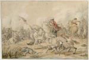 Cavalry In Battle, With A Fallen Horse And Soldier In The Foreground by Jan von Huchtenburgh