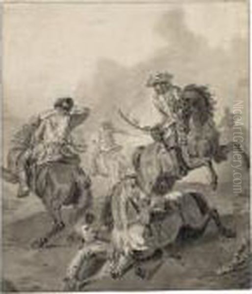 Cavalry In Battle, With A Fallen Horse And Soldier In The Foreground - view 1