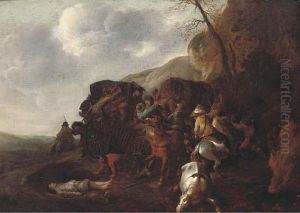 A Wagon Being Ambushed On A Mountain Pass by Jan von Huchtenburgh