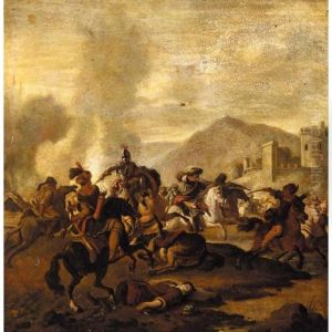 A Cavalry Engagement, Between Turks And Christians, Before A Fortified Town