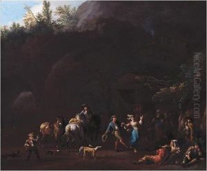 A Merry Company Dancing Before A Tavern by Jan von Huchtenburgh