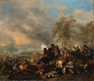 A Cavalry Engagement Near A Town