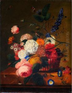 " Nature Morte A La Corbeille De Fleurs, Aux Papillons Et Aux Insectes " by Jan Van Huysum