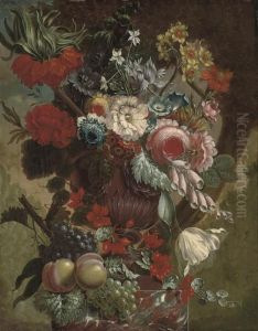 Roses, Narcissi, Convolvulus,
Amaryllis And Other Flowers In A Sculpted Urn, On A Marble Plinth Roses, Narcissi, Convolvulus,
Amaryllis And Other Flowers In A Sculpted Urn, On A Marble Plinth