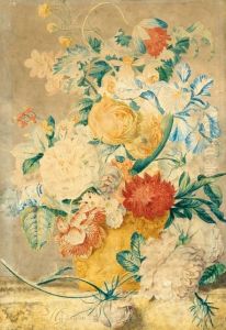 Flower Still Life On A Plinth by Jan Van Huysum