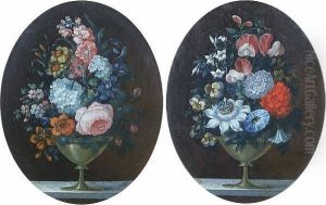 A Flowerpiece, Together With Another Similar, A Pair, Ovals by Jan Van Huysum