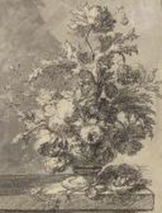 A Bouquet Of Flowers In A Terracotta Vase by Jan Van Huysum