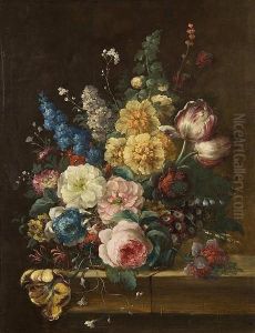 Still Life Of Flowers On A Ledge