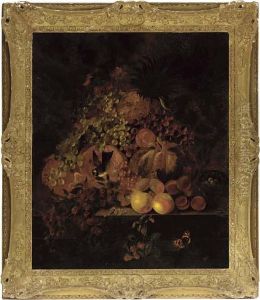 Grapes, Pumpkins, Pears, Plums And Berries With Song Birds, On A Stone Ledge Grapes, Pumpkins, Pears, Plums And Berries With Song Birds, On A Stone Ledge