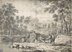 Arcadian Landscape With Figures On A Path by Jan Van Huysum