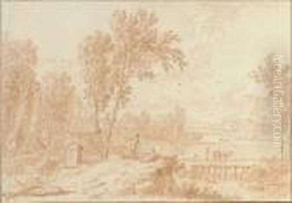A Classical Landscape With A Path By A Lake - view 1