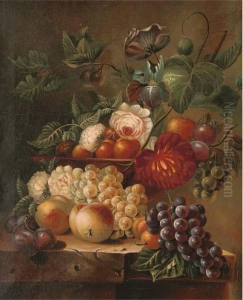 Flowers And Fruit In A Bowl - view 1