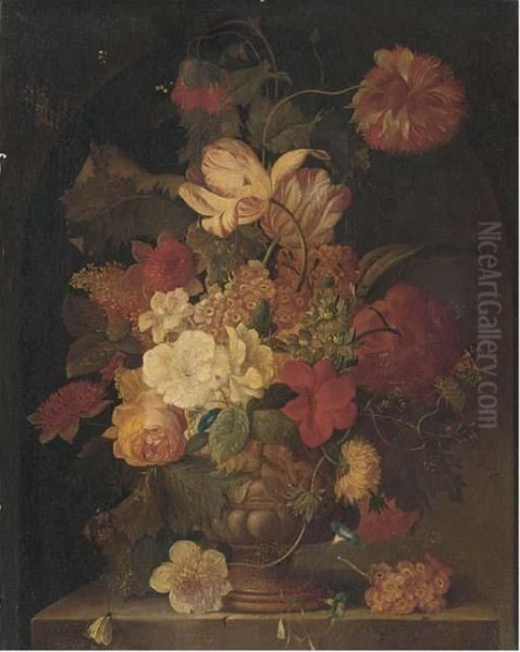 Flowers In Vase On A Stone Ledge - view 1