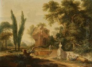 An Italianate Landscape With Figures Amongst Ruins