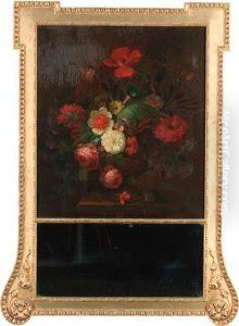 Roses, Poppies, Daisies, 
Chrysanthemums, Convolvuli And Otherflowers In An Urn On A Stone Ledge by Jan Van Huysum