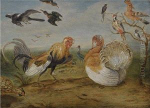 A Landscape With A Cockerel And A Turkey Squabbling, And Otherfowl