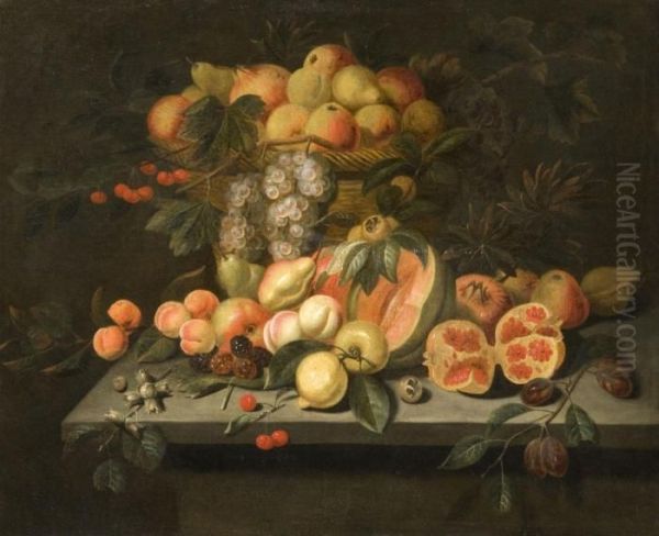 Nature Morte De Fruits Disposes Sur Un Entablement - view 1