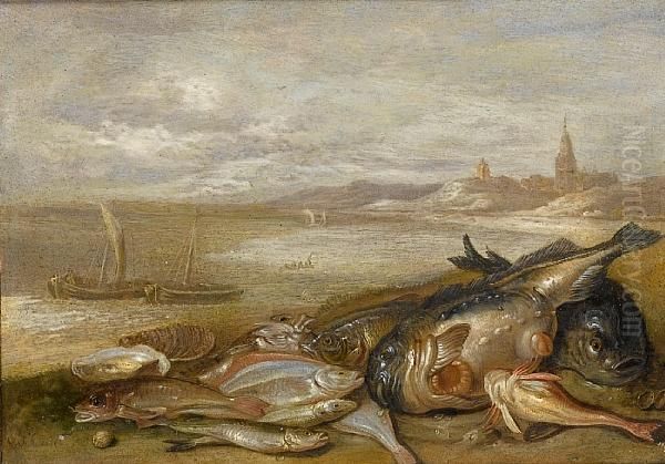 A Still Life Of Various Fish And Crustacea On A Beach - view 1
