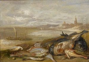 A Still Life Of Various Fish And Crustacea On A Beach by Jan van Kessel