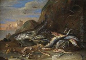 Fischstilleben In Einer Uferlandschaft Fischstilleben In Einer Uferlandschaft