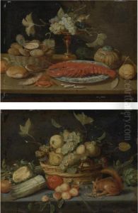 Still Life With Lobster; Still Life With Squirrel by Jan van Kessel