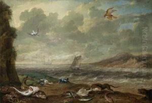 "fische Am Strand"
Fischotter, Knurrhahn, Scholle Und Heringe, Diverse Vogel by Jan van Kessel