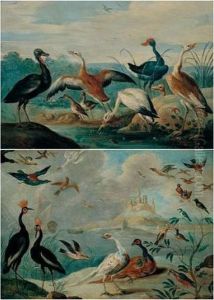 Pheasants And Various Other Fowl In A Coastal Landscape by Jan van Kessel