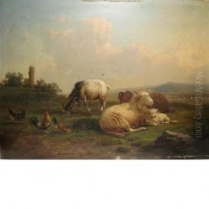 Farm Animals In A Field by Cornelis van Leemputten