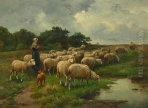 Sheep At Pasture by Cornelis van Leemputten