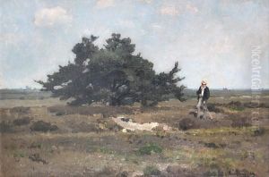 Landscape With Man Standing By A Tree by Cornelis van Leemputten