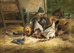 Poules Et Coq Dans Un Poulailler by Cornelis van Leemputten