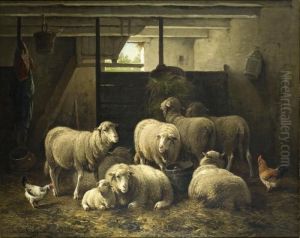 Stall Mit Schafen Und Huhnern by Cornelis van Leemputten