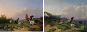 Chickens Feeding by Cornelis van Leemputten