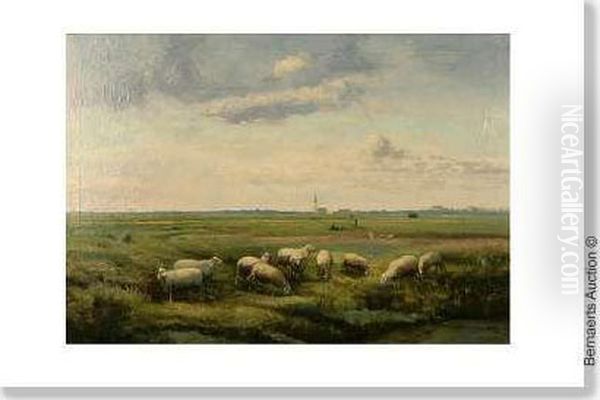 Landscape Withsheep And Village On The Horizon. - view 1
