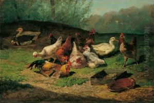 Huhner Und Enten Auf Einer Wiese. by Cornelis van Leemputten