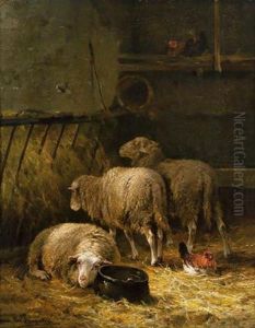 Schafe Im Stall by Cornelis van Leemputten