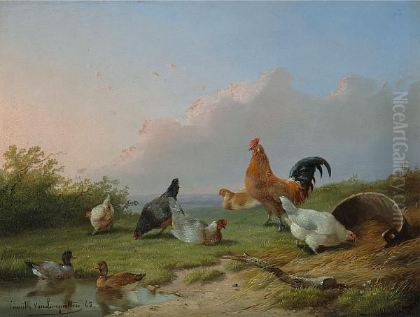Chickens And Ducks In A Landscape; Also A Companion Painting (a Pair) - view 1